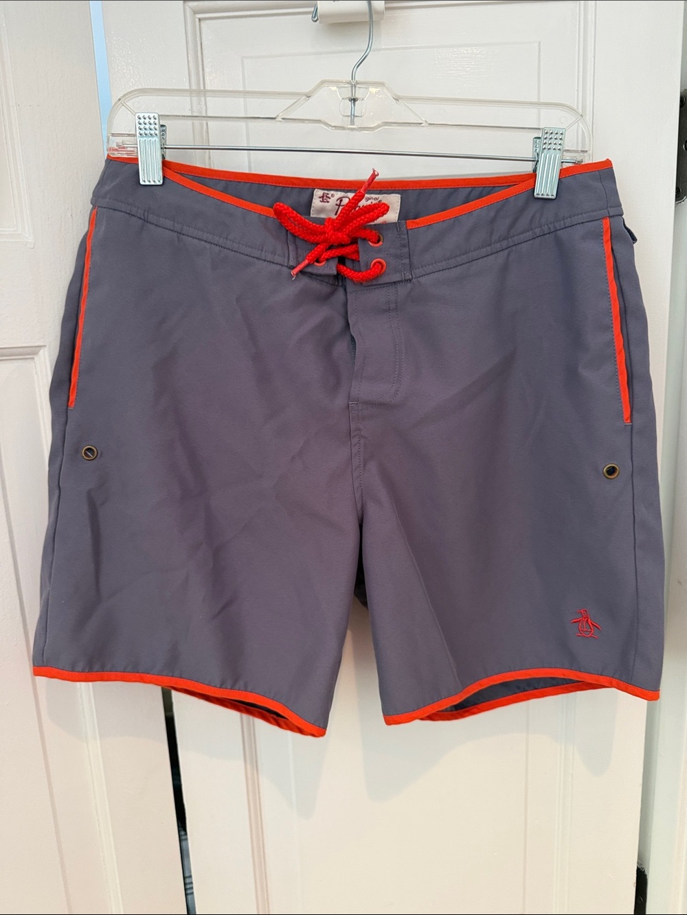Original Penguin Gray Swim Shorts with Red Trim